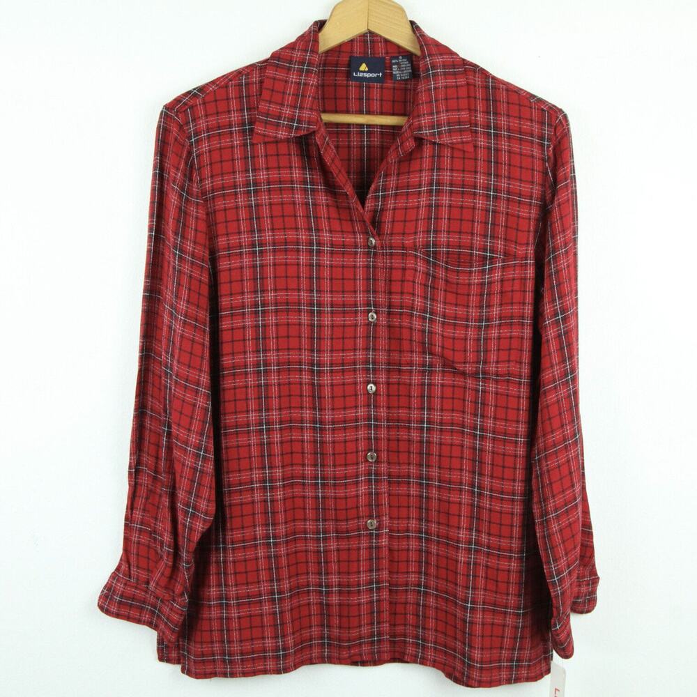Vintage Womens Small Button Down Top‎ Red Plaid Academia Oversize 90s Cabincore